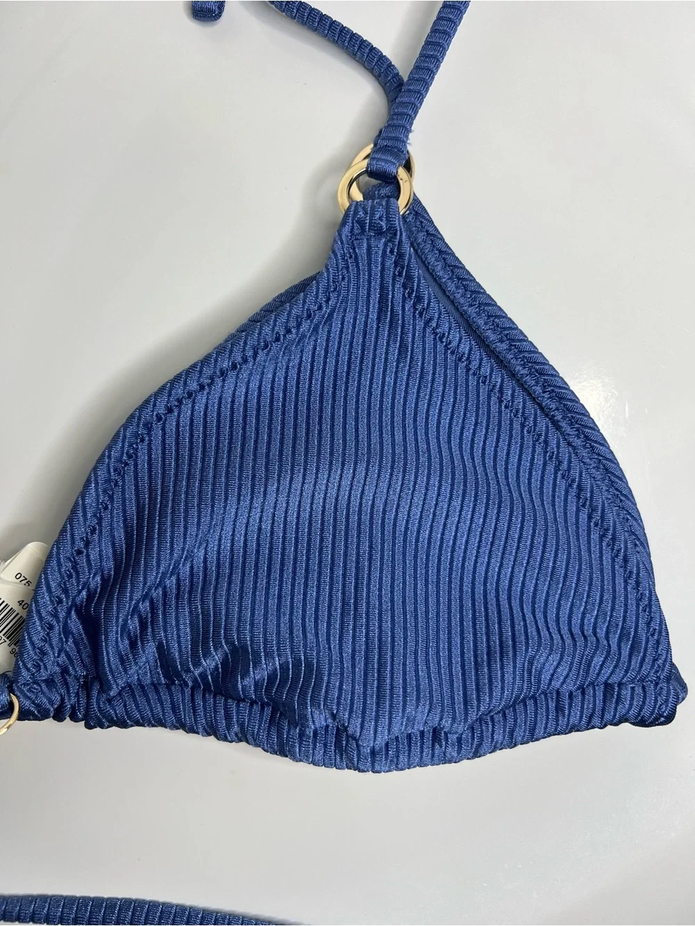 Aerie Shine Rib String Triangle Bikini Top - Marbled Blue | M - NWT